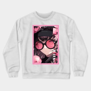 Aesthetic Anime Girl Pink Rosa Black | Quality Aesthetic Anime Design | Premium Chibi Manga Anime Art Crewneck Sweatshirt